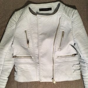 Zara Baby Blue Faux Leather Jacket